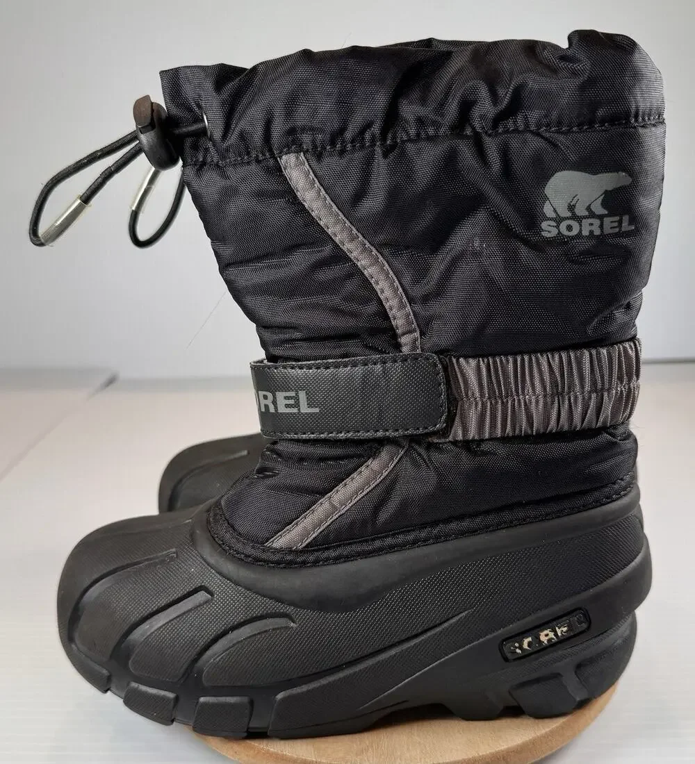 Sorel Cub Kids Size 12 Black Waterproof Insulated Snow Boots Drawstring